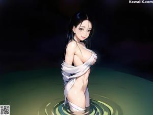 A woman in a white lingerie is posing for the camera.
