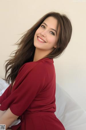 A woman in a green shirt and black bra posing for a picture.