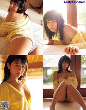 A woman in a white bra and panties sitting on a window sill.
