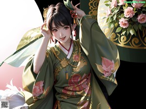 A woman in a kimono is posing for a picture.