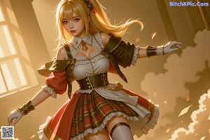 a nude anime girl with long blonde hair and big tits posing for the camera